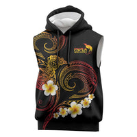 Personalised Papua New Guinea Sepik Sleeveless Hoodie Plumeria Floral Tribal Pattern LT9 Black - Polynesian Pride