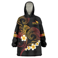 Personalised Papua New Guinea Sepik Wearable Blanket Hoodie Plumeria Floral Tribal Pattern LT9 One Size Black - Polynesian Pride
