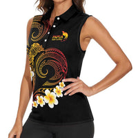 Personalised Papua New Guinea Sepik Women Sleeveless Polo Shirt Plumeria Floral Tribal Pattern - Polynesian Pride