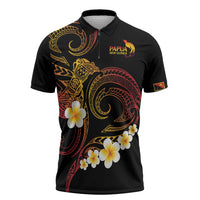 Personalised Papua New Guinea Sepik Zipper Polo Shirt Plumeria Floral Tribal Pattern - Polynesian Pride