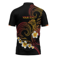 Personalised Papua New Guinea Sepik Zipper Polo Shirt Plumeria Floral Tribal Pattern - Polynesian Pride
