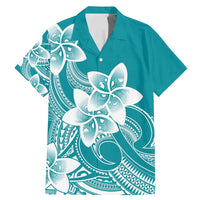 Polynesian Plumeria Flowers Tribal Family Matching Mermaid Dress and Hawaiian Shirt Pacific Tattoo Teal Style LT9 Dad's Shirt - Short Sleeve Teal - Polynesian Pride
