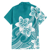 Polynesian Plumeria Flowers Tribal Family Matching Off Shoulder Short Dress and Hawaiian Shirt Pacific Tattoo Teal Style LT9 - Polynesian Pride