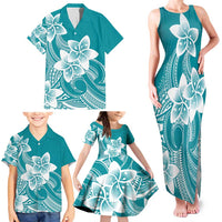 Polynesian Plumeria Flowers Tribal Family Matching Tank Maxi Dress and Hawaiian Shirt Pacific Tattoo Teal Style LT9 - Polynesian Pride