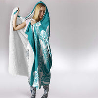 Polynesian Plumeria Flowers Tribal Hooded Blanket Pacific Tattoo Teal Style - Polynesian Pride