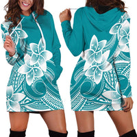 Polynesian Plumeria Flowers Tribal Hoodie Dress Pacific Tattoo Teal Style LT9 - Polynesian Pride