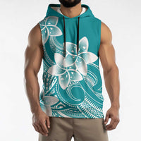 Polynesian Plumeria Flowers Tribal Sleeveless Hoodie Pacific Tattoo Teal Style LT9 - Polynesian Pride