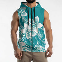 Polynesian Plumeria Flowers Tribal Sleeveless Zip Hoodie Pacific Tattoo Teal Style LT9 - Polynesian Pride