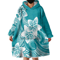 Polynesian Plumeria Flowers Tribal Wearable Blanket Hoodie Pacific Tattoo Teal Style LT9 - Polynesian Pride