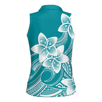 Polynesian Plumeria Flowers Tribal Women Sleeveless Polo Shirt Pacific Tattoo Teal Style LT9 - Polynesian Pride
