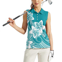 Polynesian Plumeria Flowers Tribal Women Sleeveless Polo Shirt Pacific Tattoo Teal Style LT9 - Polynesian Pride