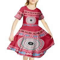 Personalised Fiji Marau Na Kerisimasi Kid Short Sleeve Dress Merry Christmas Tapa Pattern Red Style LT9 - Polynesian Pride