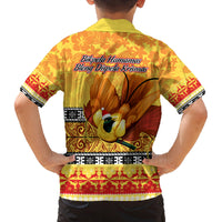 PNG Hamamas Krismas Family Matching Off Shoulder Long Sleeve Dress and Hawaiian Shirt Papua New Guinea Bird Of Paradise Merry Christmas Gold Style LT9 - Polynesian Pride