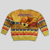 PNG Hamamas Krismas Kid Ugly Christmas Sweater Papua New Guinea Bird Of Paradise Merry Christmas Gold Style LT9 - Polynesian Pride