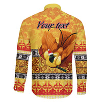 Personalised PNG Hamamas Krismas Family Matching Off Shoulder Long Sleeve Dress and Hawaiian Shirt Papua New Guinea Bird Of Paradise Merry Christmas Gold Style LT9 - Polynesian Pride