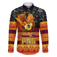 PNG Hamamas Krismas Family Matching Tank Maxi Dress and Hawaiian Shirt Papua New Guinea Bird Of Paradise Merry Christmas Black Style LT9 Dad's Shirt - Long Sleeve Black - Polynesian Pride