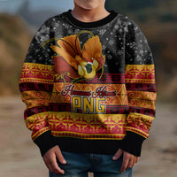 PNG Hamamas Krismas Kid Ugly Christmas Sweater Papua New Guinea Bird Of Paradise Merry Christmas Black Style LT9 - Polynesian Pride