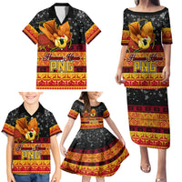 Personalised PNG Hamamas Krismas Family Matching Puletasi Dress and Hawaiian Shirt Papua New Guinea Bird Of Paradise Merry Christmas Black Style LT9 - Polynesian Pride