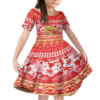 Hawaii Mele Kalikimaka Family Matching Tank Maxi Dress and Hawaiian Shirt Santa Claus and Hula Dancing Merry Christmas LT9 Daughter's Dress Red - Polynesian Pride