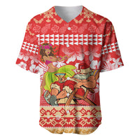 Personalised Hawaii Mele Kalikimaka Baseball Jersey Santa Claus and Hula Dancing Merry Christmas LT9 Red - Polynesian Pride