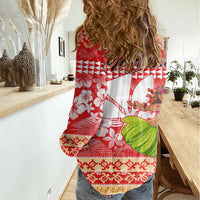 Personalised Hawaii Mele Kalikimaka Women Casual Shirt Santa Claus and Hula Dancing Merry Christmas LT9 - Polynesian Pride