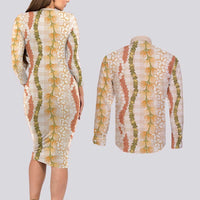 Hawaiian Ohia Lehua Lei Couples Matching Long Sleeve Bodycon Dress and Long Sleeve Button Shirt Plaid Palaka Ahiehie Pattern LT9 - Polynesian Pride