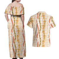 Hawaiian Ohia Lehua Lei Couples Matching Off Shoulder Maxi Dress and Hawaiian Shirt Plaid Palaka Ahiehie Pattern LT9 - Polynesian Pride