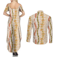Hawaiian Ohia Lehua Lei Couples Matching Summer Maxi Dress and Long Sleeve Button Shirt Plaid Palaka Ahiehie Pattern LT9 - Polynesian Pride