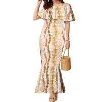 Hawaiian Ohia Lehua Lei Family Matching Mermaid Dress and Hawaiian Shirt Plaid Palaka Ahiehie Pattern LT9 Beige - Polynesian Pride