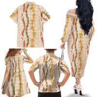 Hawaiian Ohia Lehua Lei Family Matching Off The Shoulder Long Sleeve Dress and Hawaiian Shirt Plaid Palaka Ahiehie Pattern LT9 - Polynesian Pride