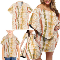 Hawaiian Ohia Lehua Lei Family Matching Off Shoulder Short Dress and Hawaiian Shirt Plaid Palaka Ahiehie Pattern LT9 - Polynesian Pride