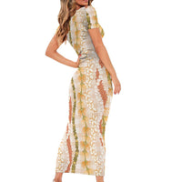 Hawaiian Ohia Lehua Lei Short Sleeve Bodycon Dress Plaid Palaka Ahiehie Pattern - Polynesian Pride