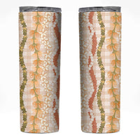 Hawaiian Ohia Lehua Lei Skinny Tumbler Plaid Palaka Ahiehie Pattern LT9 Beige - Polynesian Pride