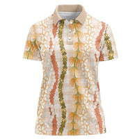 Hawaiian Ohia Lehua Lei Women Polo Shirt Plaid Palaka Ahiehie Pattern LT9 Female Beige - Polynesian Pride