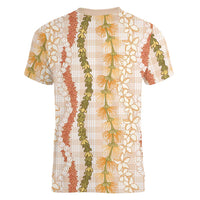 Hawaiian Ohia Lehua Lei Women V-Neck T-Shirt Plaid Palaka Ahiehie Pattern LT9 - Polynesian Pride