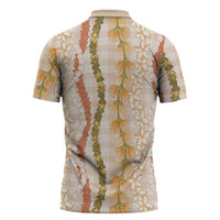 Hawaiian Ohia Lehua Lei Zipper Polo Shirt Plaid Palaka Ahiehie Pattern - Polynesian Pride