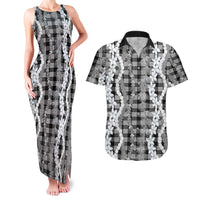 Hawaiian Ohia Lehua Lei Couples Matching Tank Maxi Dress and Hawaiian Shirt Plaid Palaka Eleele Pattern - Polynesian Pride