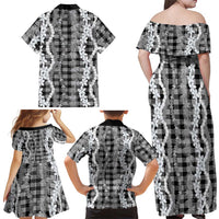 Hawaiian Ohia Lehua Lei Family Matching Off Shoulder Maxi Dress and Hawaiian Shirt Plaid Palaka Eleele Pattern LT9 - Polynesian Pride