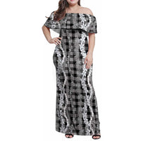 Hawaiian Ohia Lehua Lei Family Matching Off Shoulder Maxi Dress and Hawaiian Shirt Plaid Palaka Eleele Pattern LT9 Black - Polynesian Pride