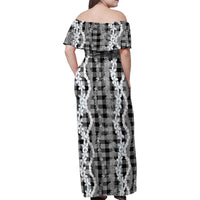 Hawaiian Ohia Lehua Lei Family Matching Off Shoulder Maxi Dress and Hawaiian Shirt Plaid Palaka Eleele Pattern LT9 - Polynesian Pride