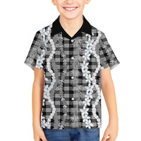 Hawaiian Ohia Lehua Lei Family Matching Off Shoulder Maxi Dress and Hawaiian Shirt Plaid Palaka Eleele Pattern LT9 - Polynesian Pride