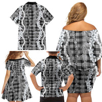 Hawaiian Ohia Lehua Lei Family Matching Off Shoulder Short Dress and Hawaiian Shirt Plaid Palaka Eleele Pattern LT9 - Polynesian Pride