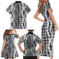 Hawaiian Ohia Lehua Lei Family Matching Short Sleeve Bodycon Dress and Hawaiian Shirt Plaid Palaka Eleele Pattern LT9 - Polynesian Pride