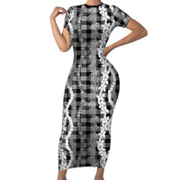 Hawaiian Ohia Lehua Lei Family Matching Short Sleeve Bodycon Dress and Hawaiian Shirt Plaid Palaka Eleele Pattern LT9 Black - Polynesian Pride