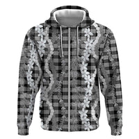 Hawaiian Ohia Lehua Lei Zip Hoodie Plaid Palaka Eleele Pattern - Polynesian Pride