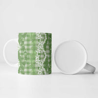 Hawaiian Ohia Lehua Lei Ceramic Mug Plaid Palaka Omaomao Pattern - Polynesian Pride
