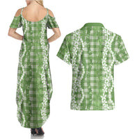 Hawaiian Ohia Lehua Lei Couples Matching Summer Maxi Dress and Hawaiian Shirt Plaid Palaka Omaomao Pattern LT9 - Polynesian Pride