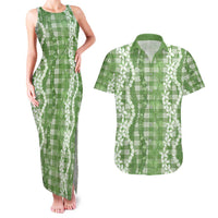 Hawaiian Ohia Lehua Lei Couples Matching Tank Maxi Dress and Hawaiian Shirt Plaid Palaka Omaomao Pattern LT9 Green - Polynesian Pride