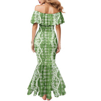 Hawaiian Ohia Lehua Lei Family Matching Mermaid Dress and Hawaiian Shirt Plaid Palaka Omaomao Pattern LT9 - Polynesian Pride