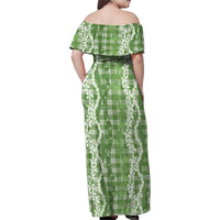 Hawaiian Ohia Lehua Lei Family Matching Off Shoulder Maxi Dress and Hawaiian Shirt Plaid Palaka Omaomao Pattern LT9 - Polynesian Pride